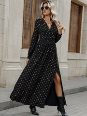 Bow Long Sleeve V-Neck Maxi Dress