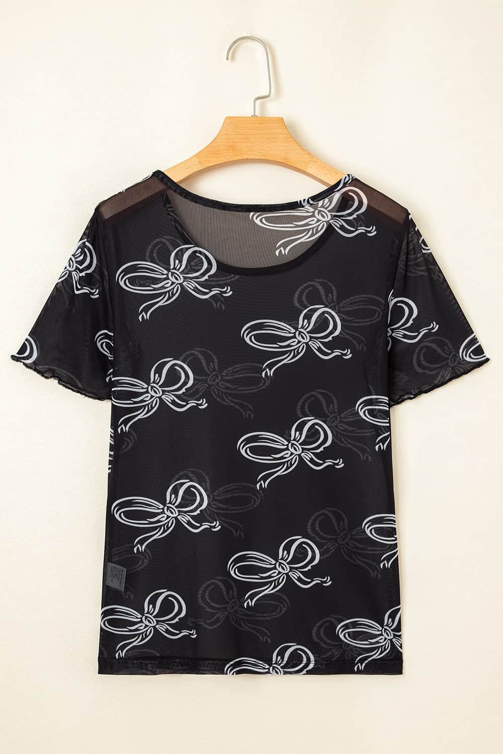 Bow Mesh Round Neck Short Sleeve T-Shirt