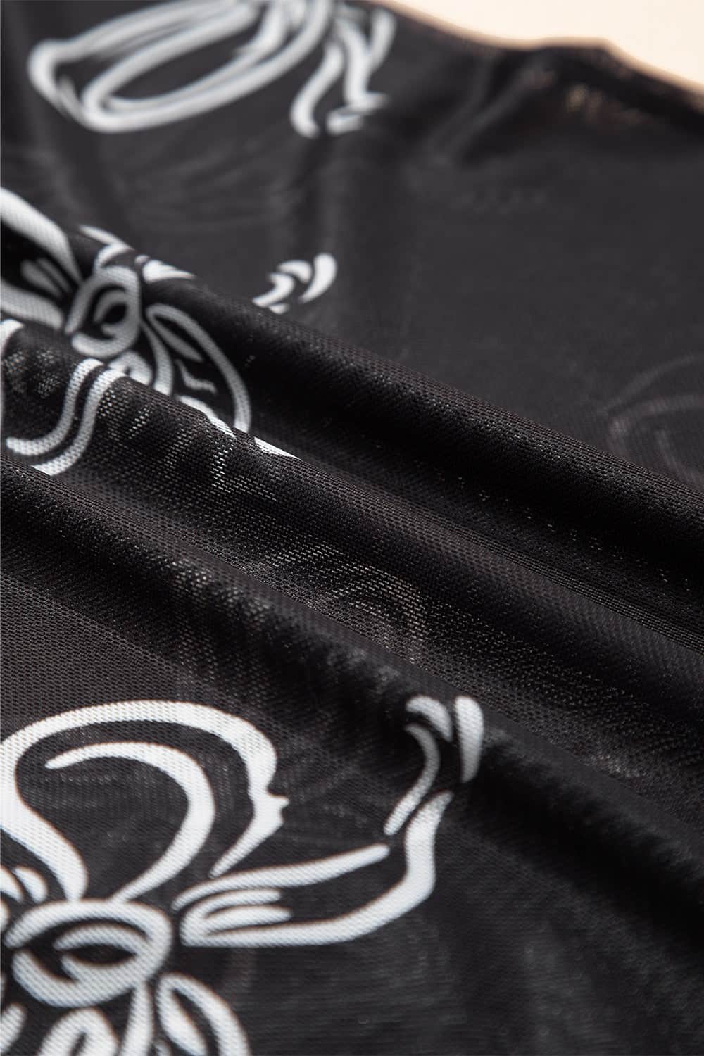 Bow Mesh Round Neck Short Sleeve T-Shirt