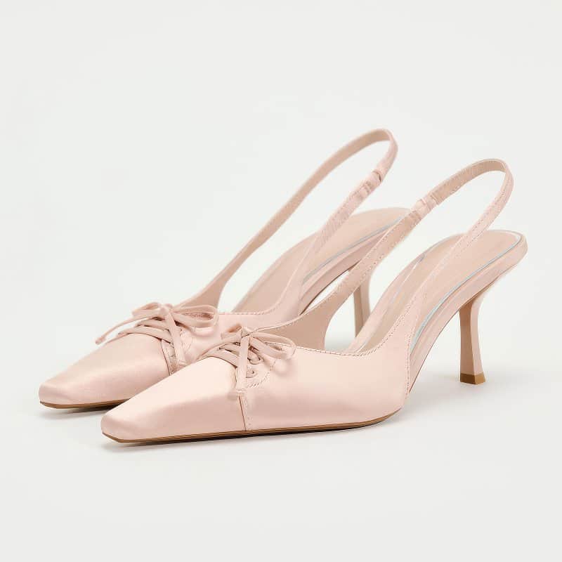 Bow Pointed Toe Slingback Heels