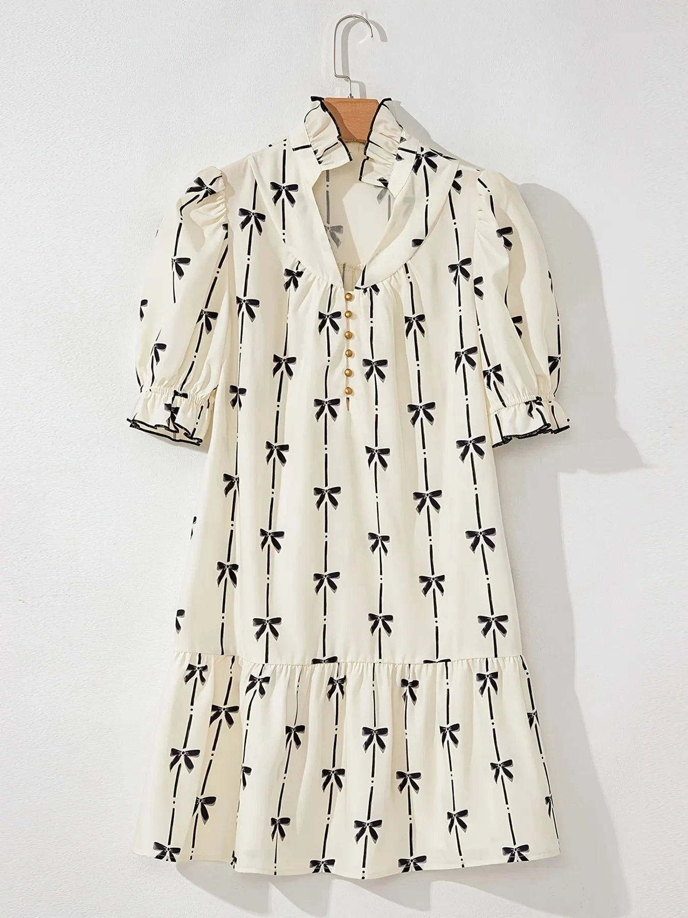 Bow Print Button Front Shirt Dress