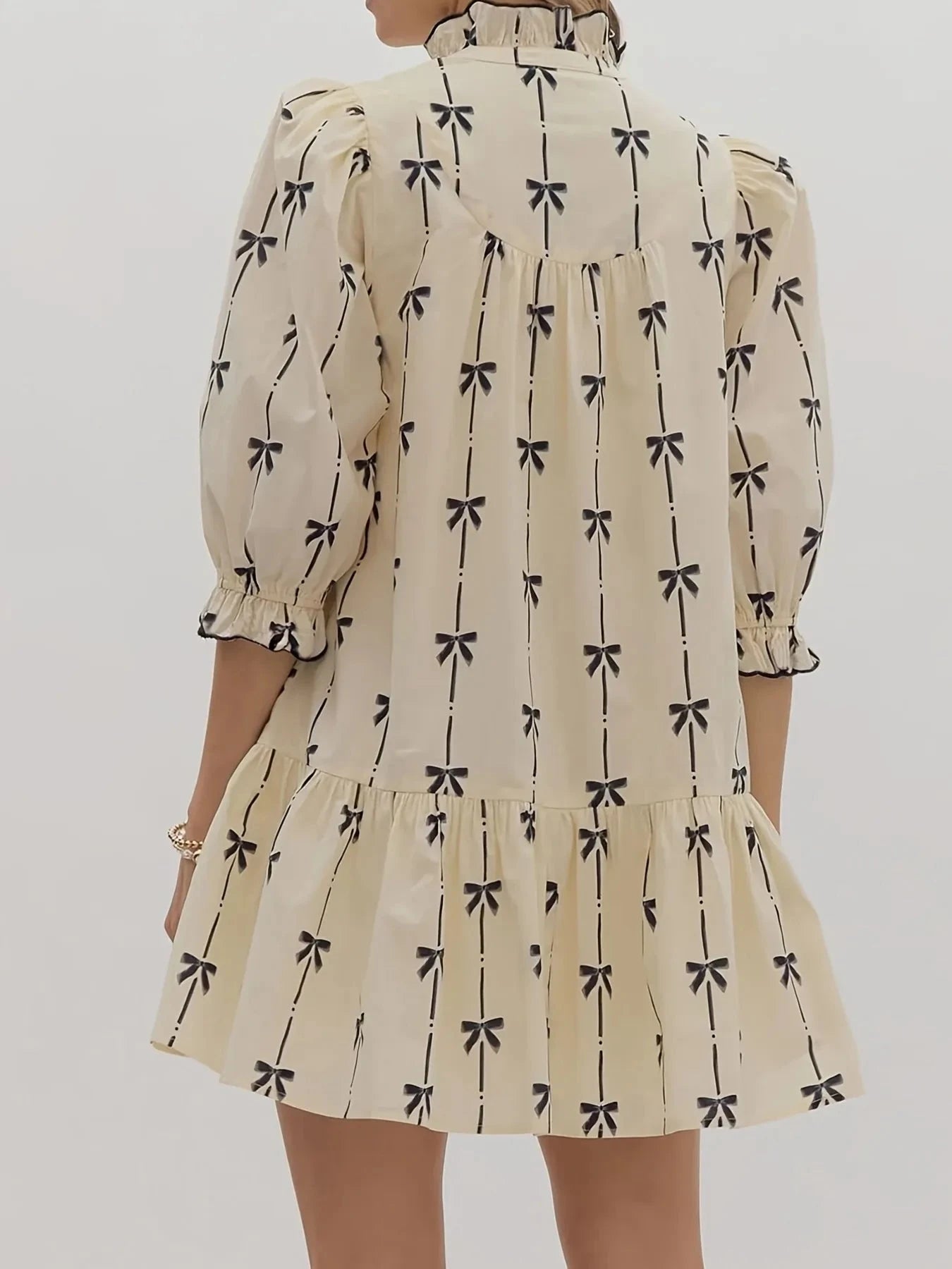Bow Print Button Front Shirt Dress