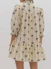 Bow Print Button Front Shirt Dress