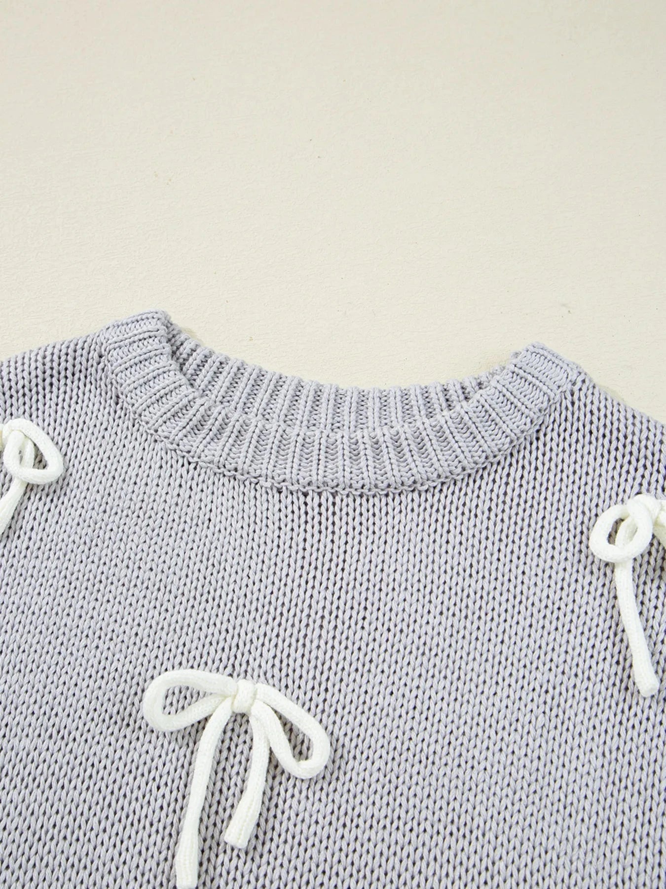 Bow Round Neck Short Sleeve Sweater