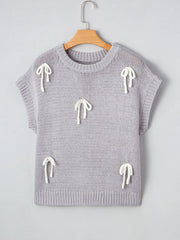 Bow Round Neck Short Sleeve Sweater