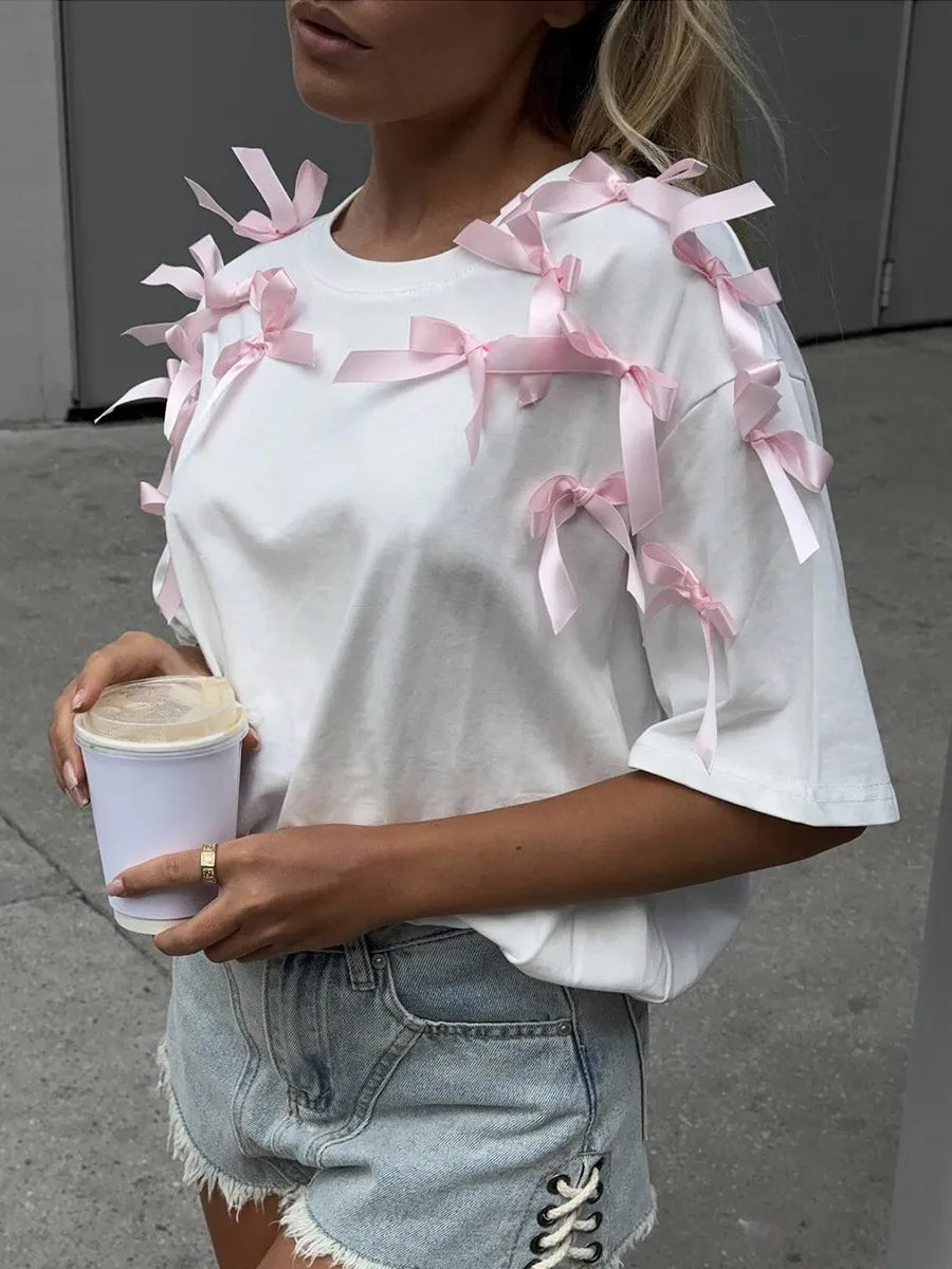 Bow Short Sleeve T-Shirt White / S