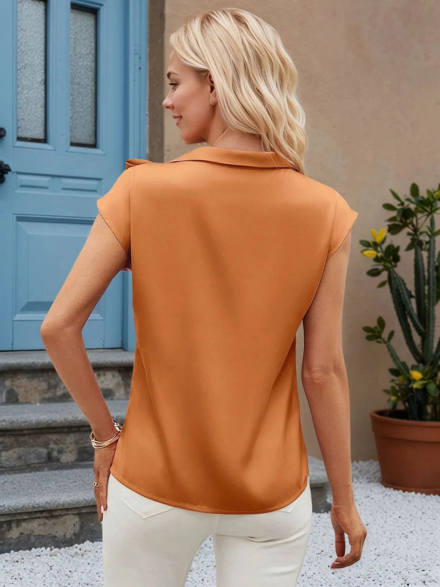 Bow Tie Cap Sleeve Blouse