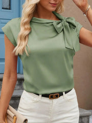 Bow Tie Cap Sleeve Blouse Light Green / S