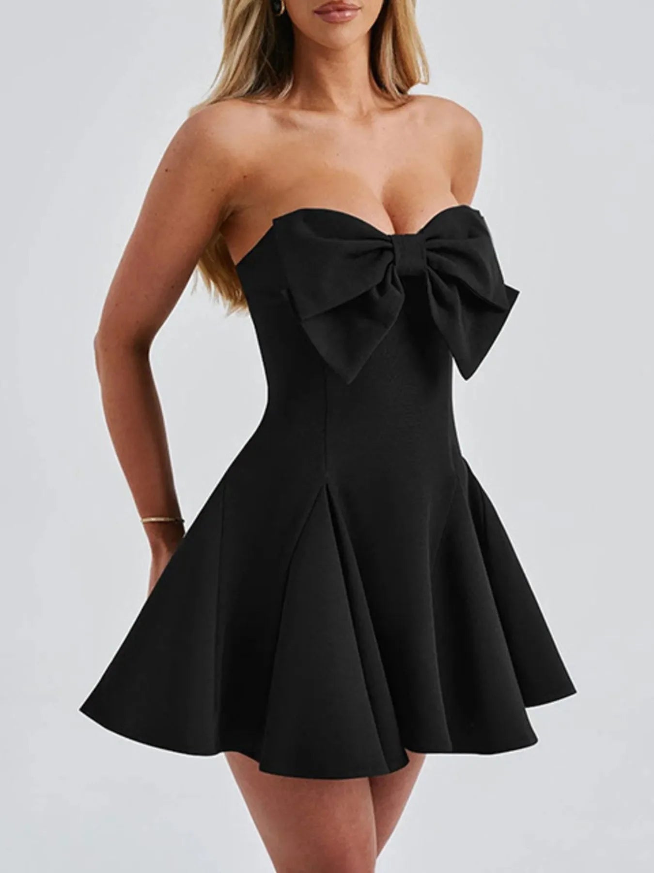 Bow Tube A-Line Mini Dress Black / XS
