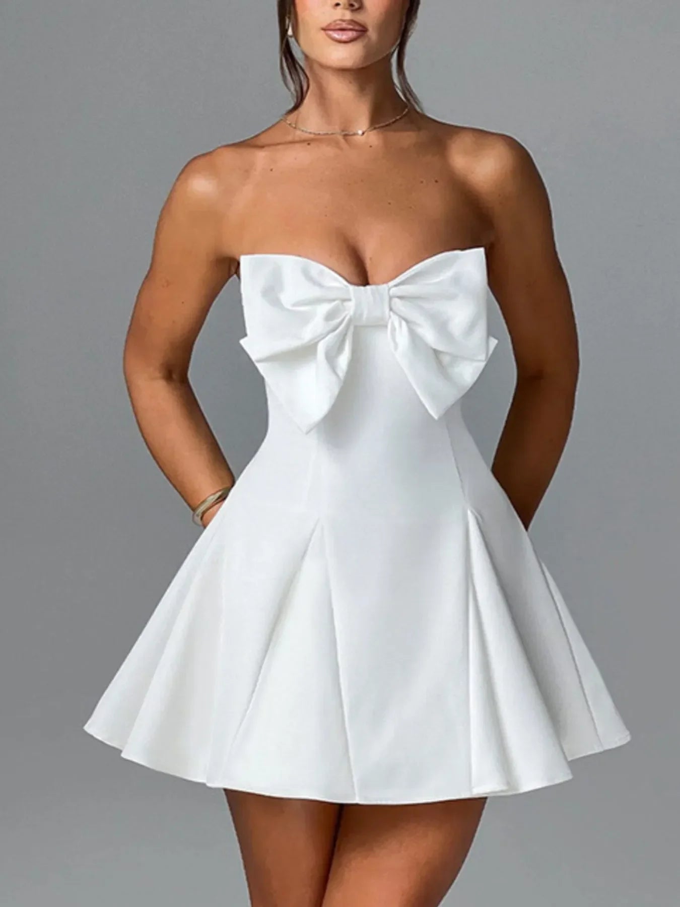 Bow Tube A-Line Mini Dress White / XS