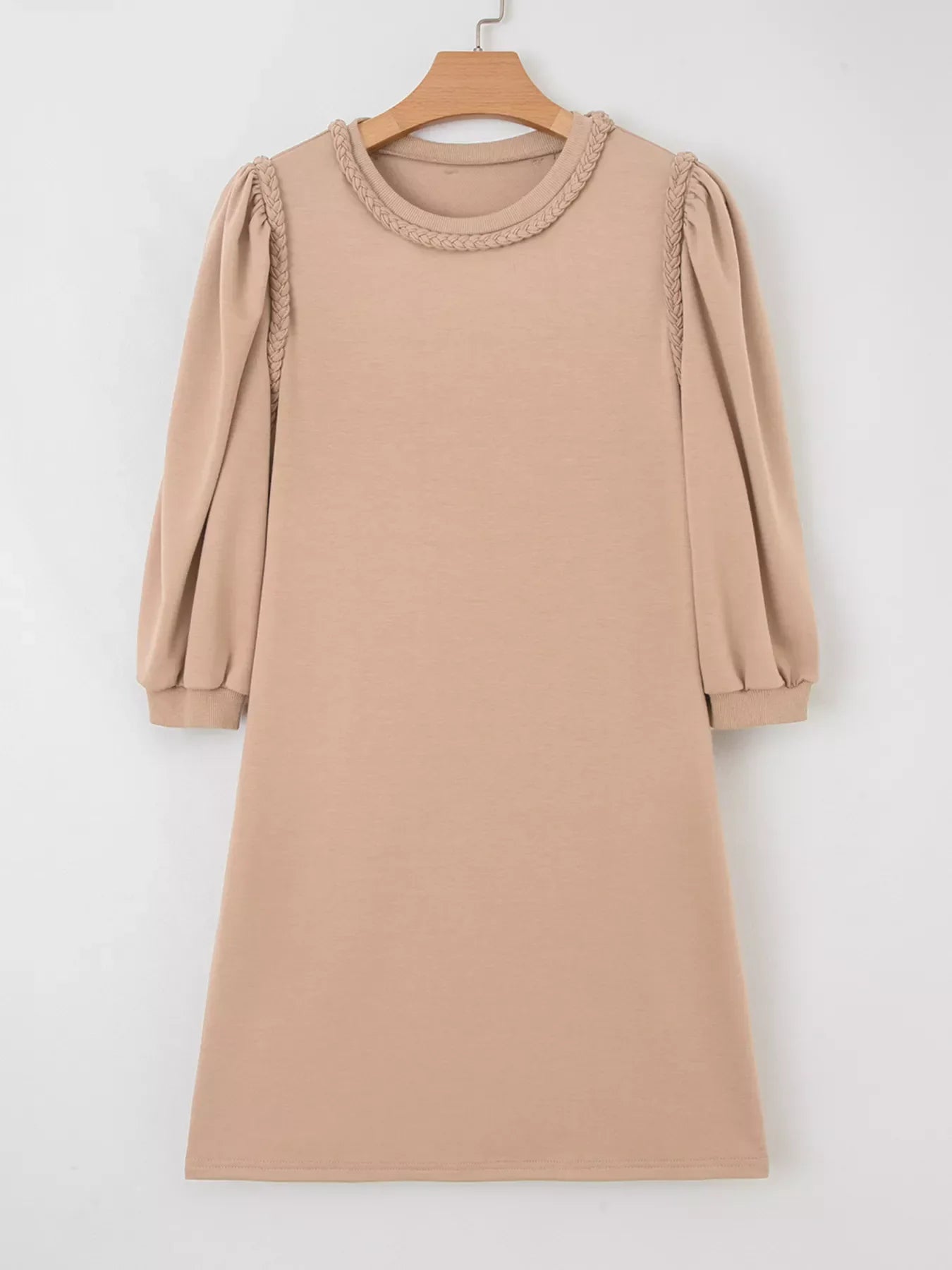 Braided Trim Puff Sleeve Dress