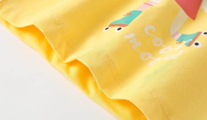 Bright Yellow Short Sleeve T-Shirt for Girls with Whimsical Cat on Roller Skates