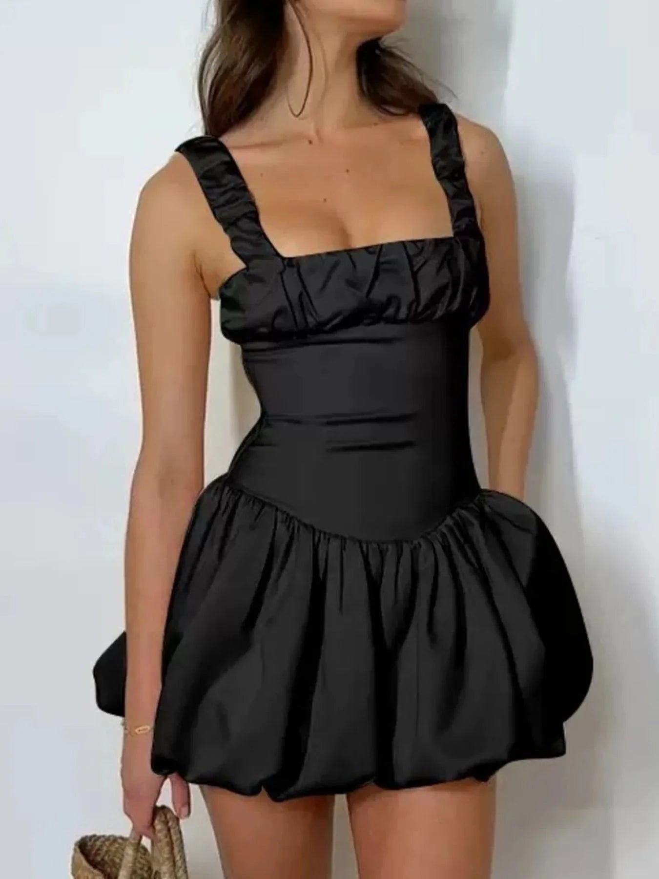 Bubble Hem Mini Dress Black / S