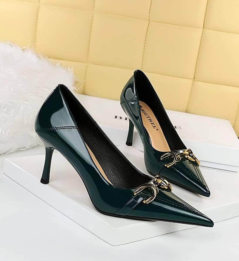 Buckle Decor Pointy Toes Glossy Stilettos