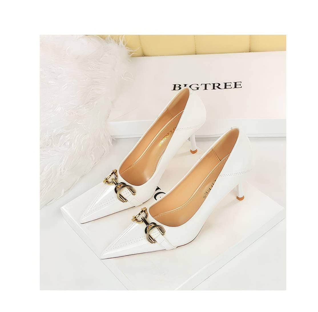 Buckle Decor Pointy Toes Glossy Stilettos