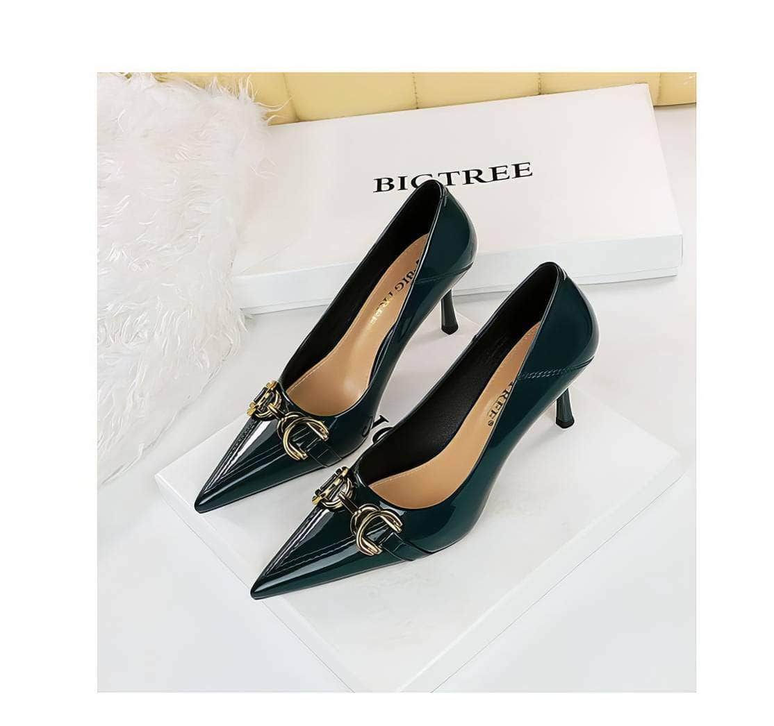 Buckle Decor Pointy Toes Glossy Stilettos