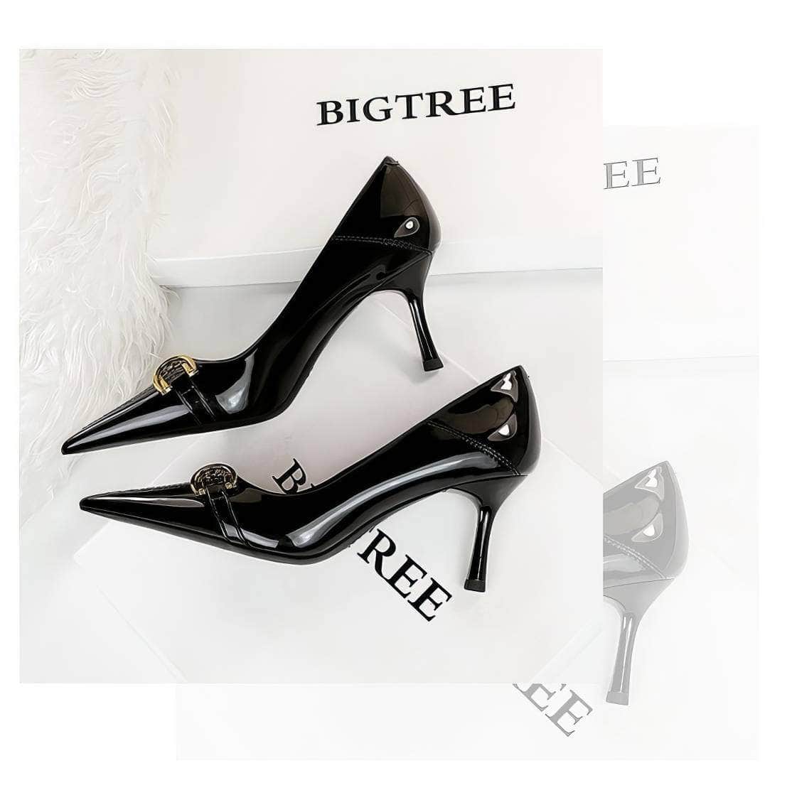 Buckle Decor Pointy Toes Glossy Stilettos