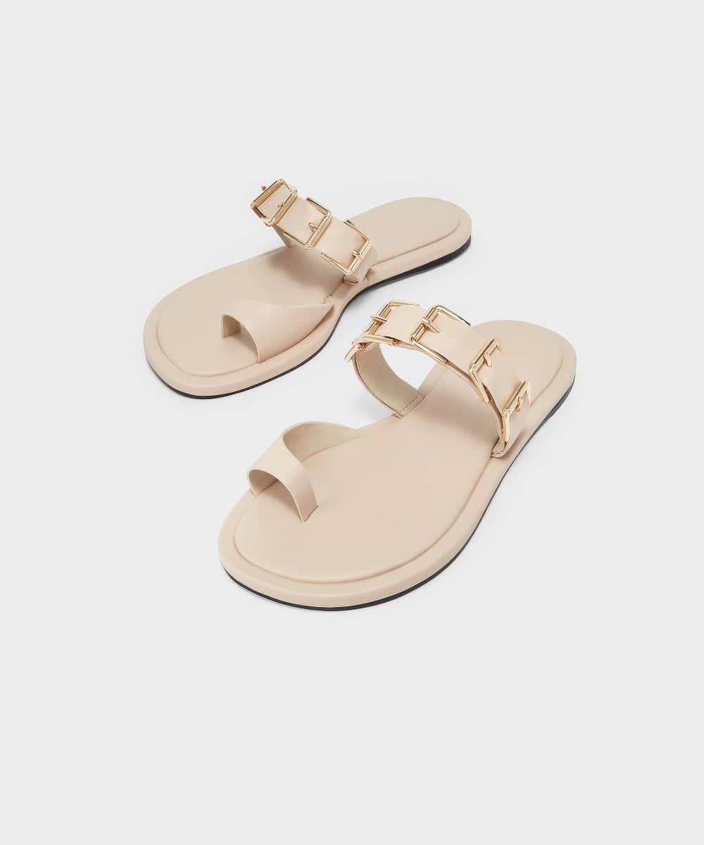 Buckled Leather Toe-Ring Sandals EU 34 / Beige