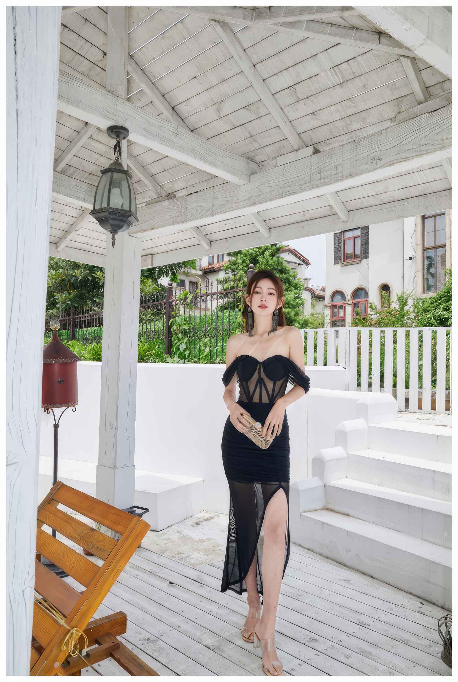 Bustier Mesh Draped Off-Shoulder Maxi dress