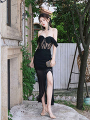 Bustier Mesh Draped Off-Shoulder Maxi dress