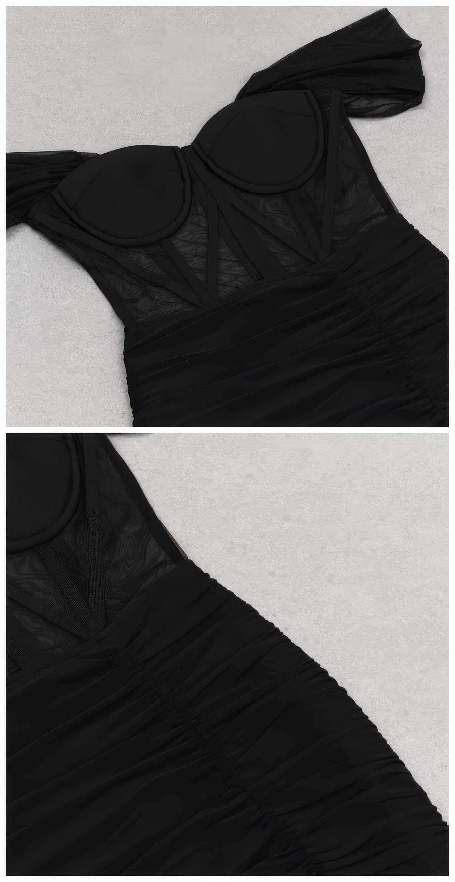 Bustier Mesh Draped Off-Shoulder Maxi dress