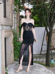Bustier Mesh Draped Off-Shoulder Maxi dress