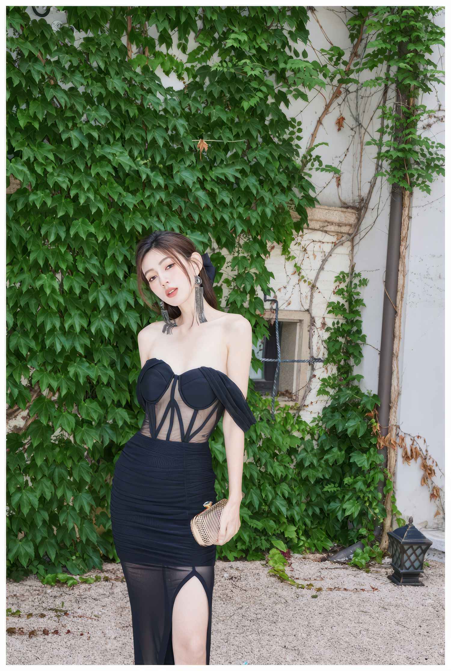 Bustier Mesh Draped Off-Shoulder Maxi dress