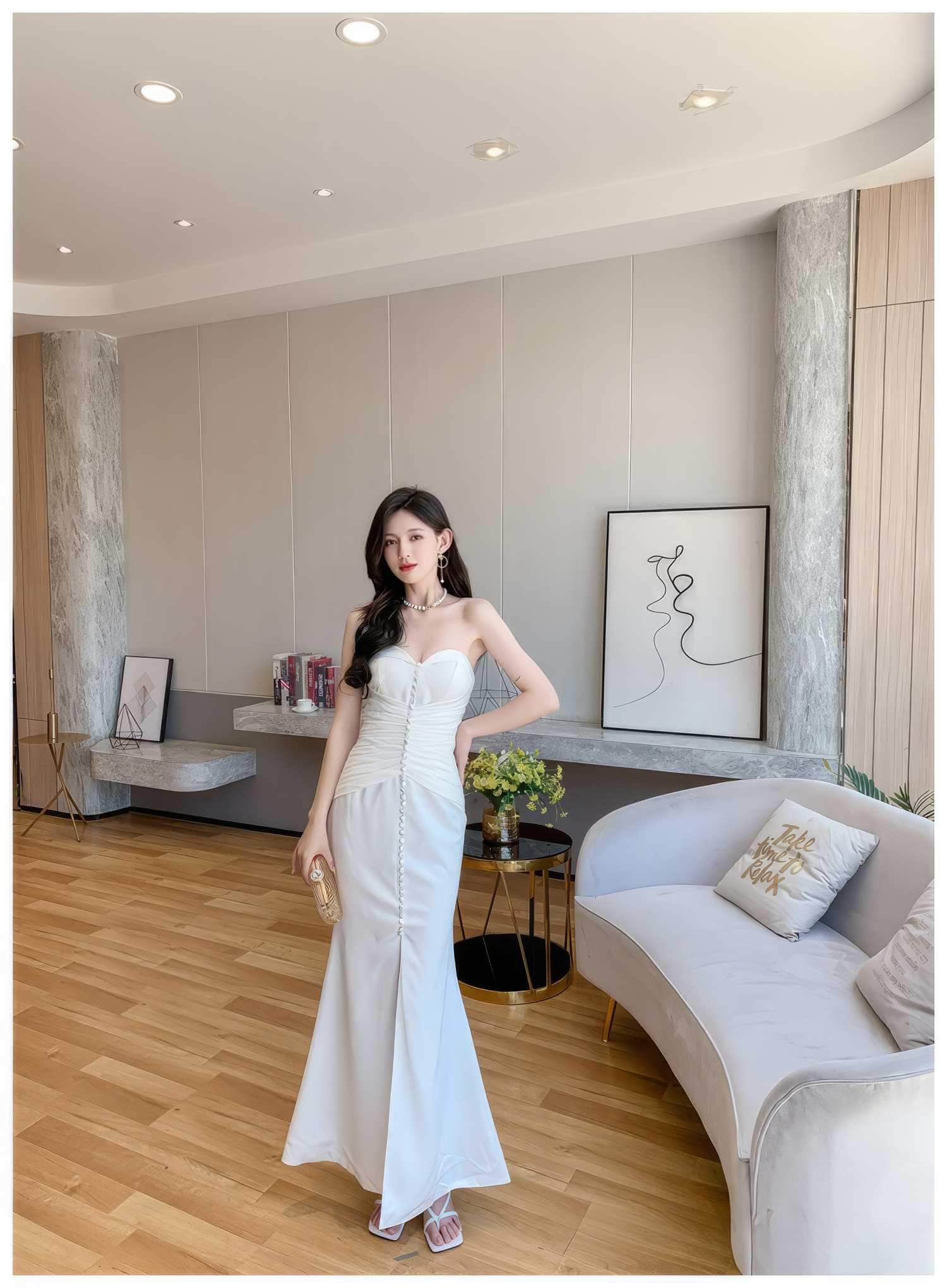 Bustier Pleated Button-Down Mermaid Dress