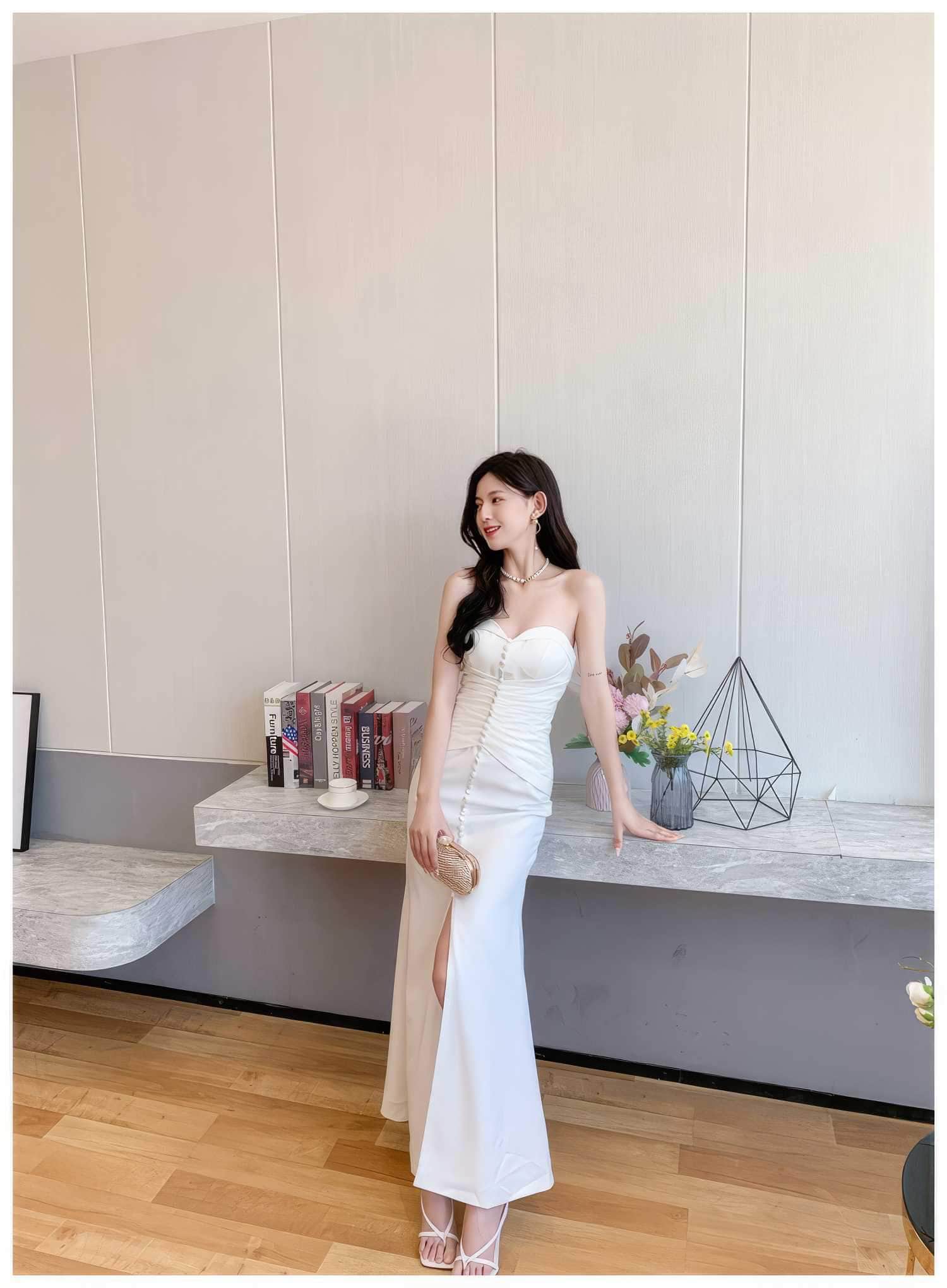Bustier Pleated Button-Down Mermaid Dress