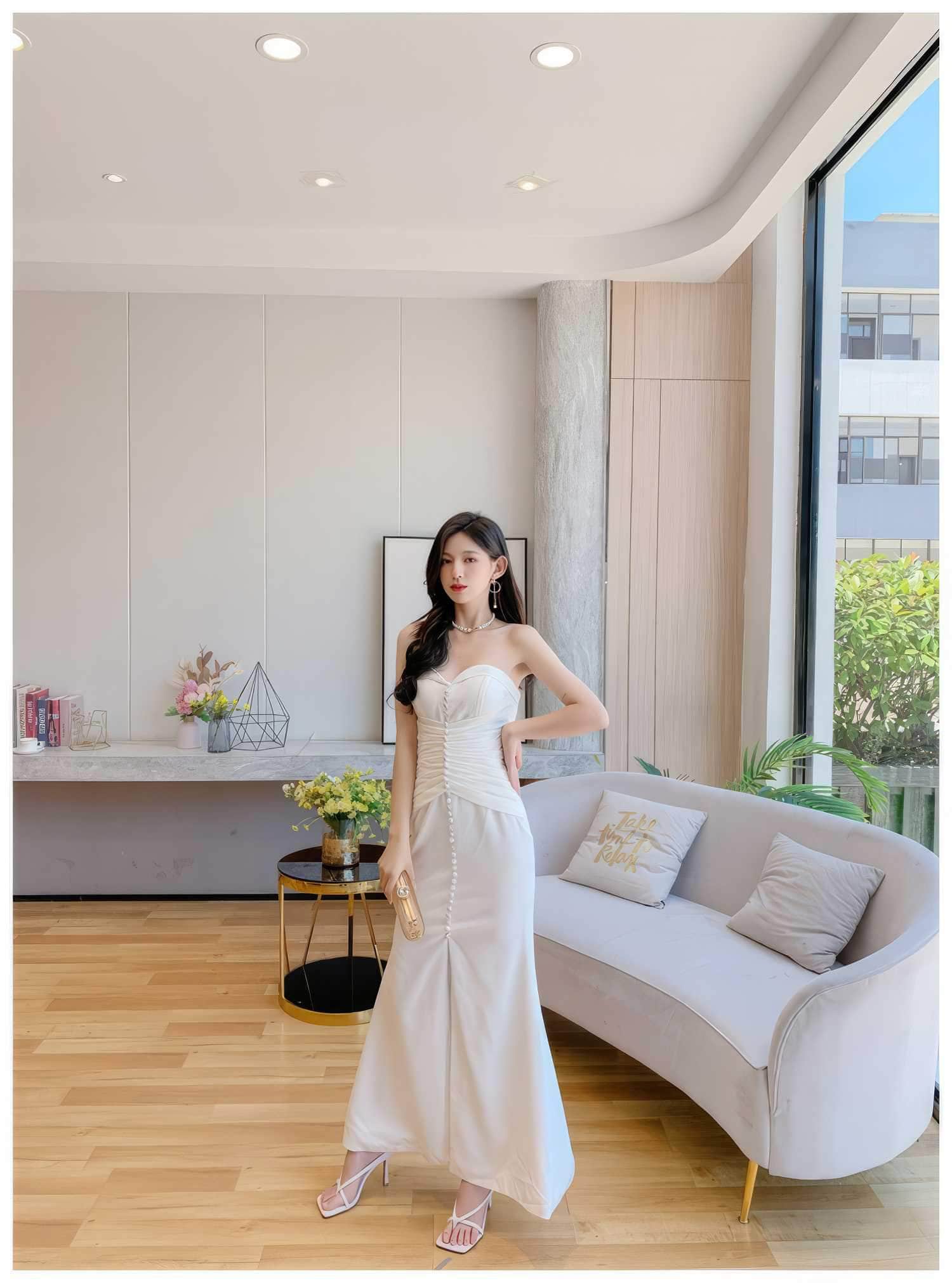 Bustier Pleated Button-Down Mermaid Dress
