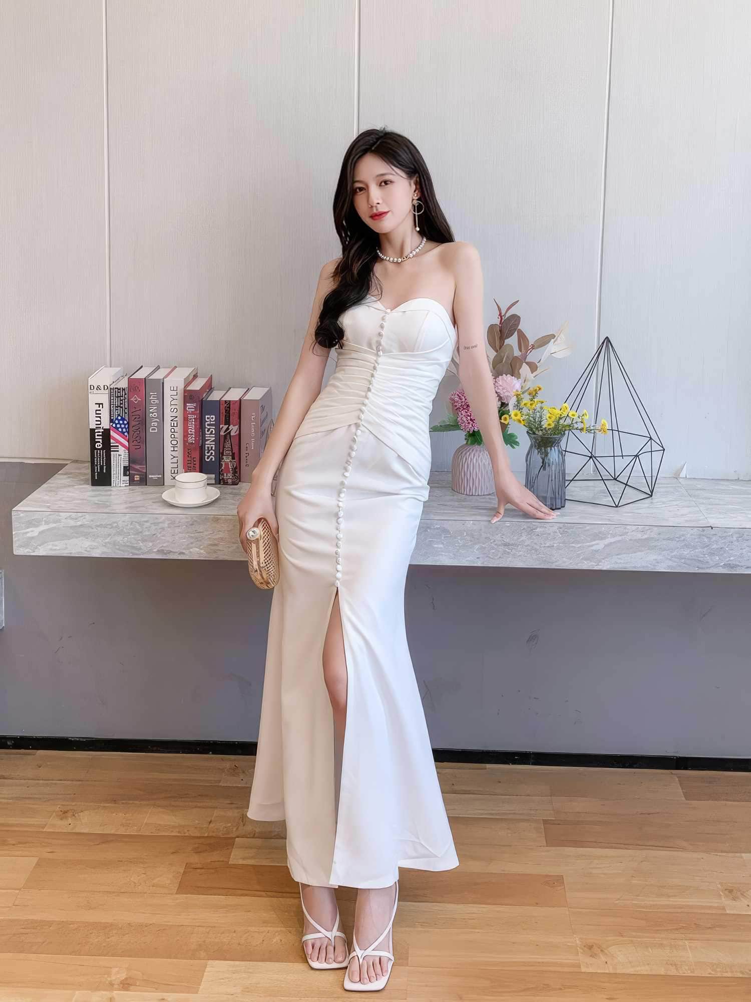 Bustier Pleated Button-Down Mermaid Dress