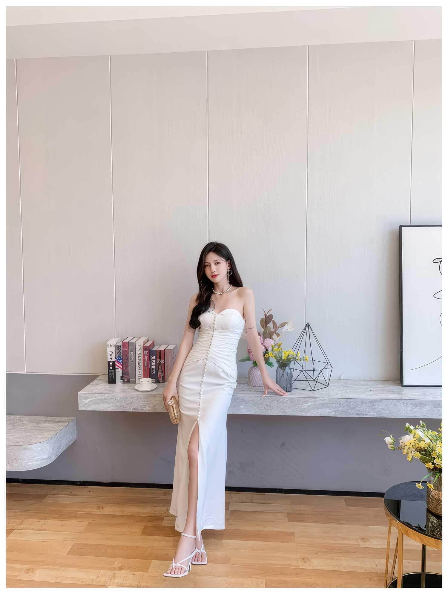Bustier Pleated Button-Down Mermaid Dress
