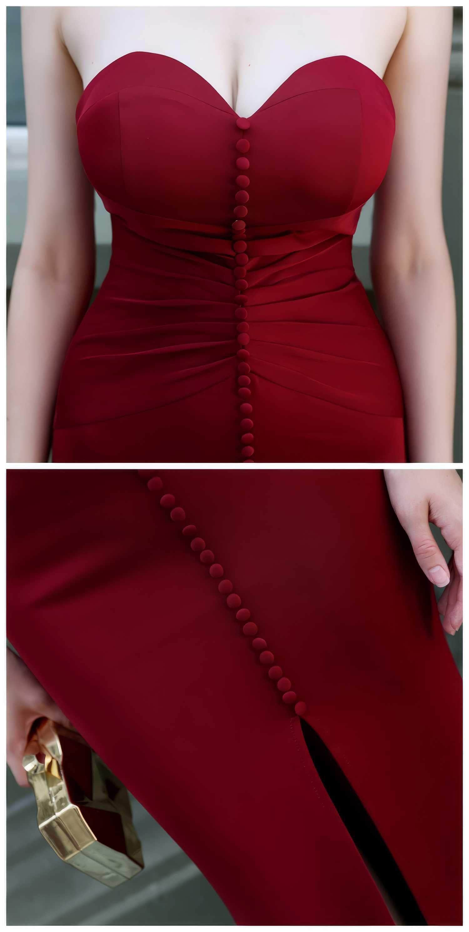 Bustier Pleated Button-Down Mermaid Dress XS / DarkRed