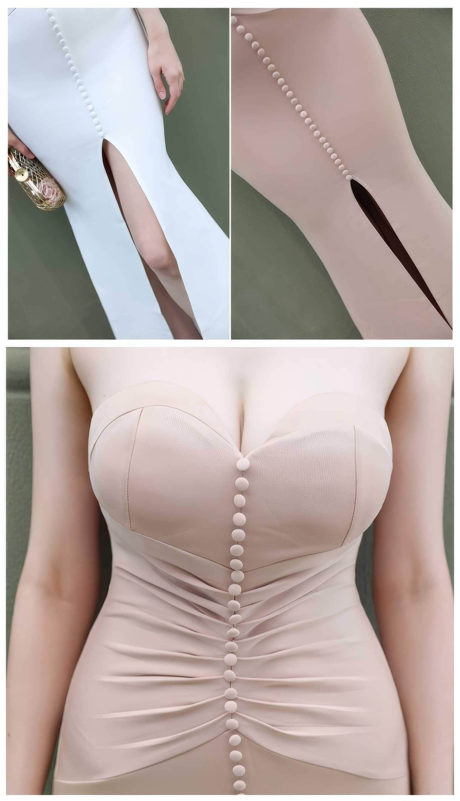 Bustier Pleated Button-Down Mermaid Dress XS / Tan