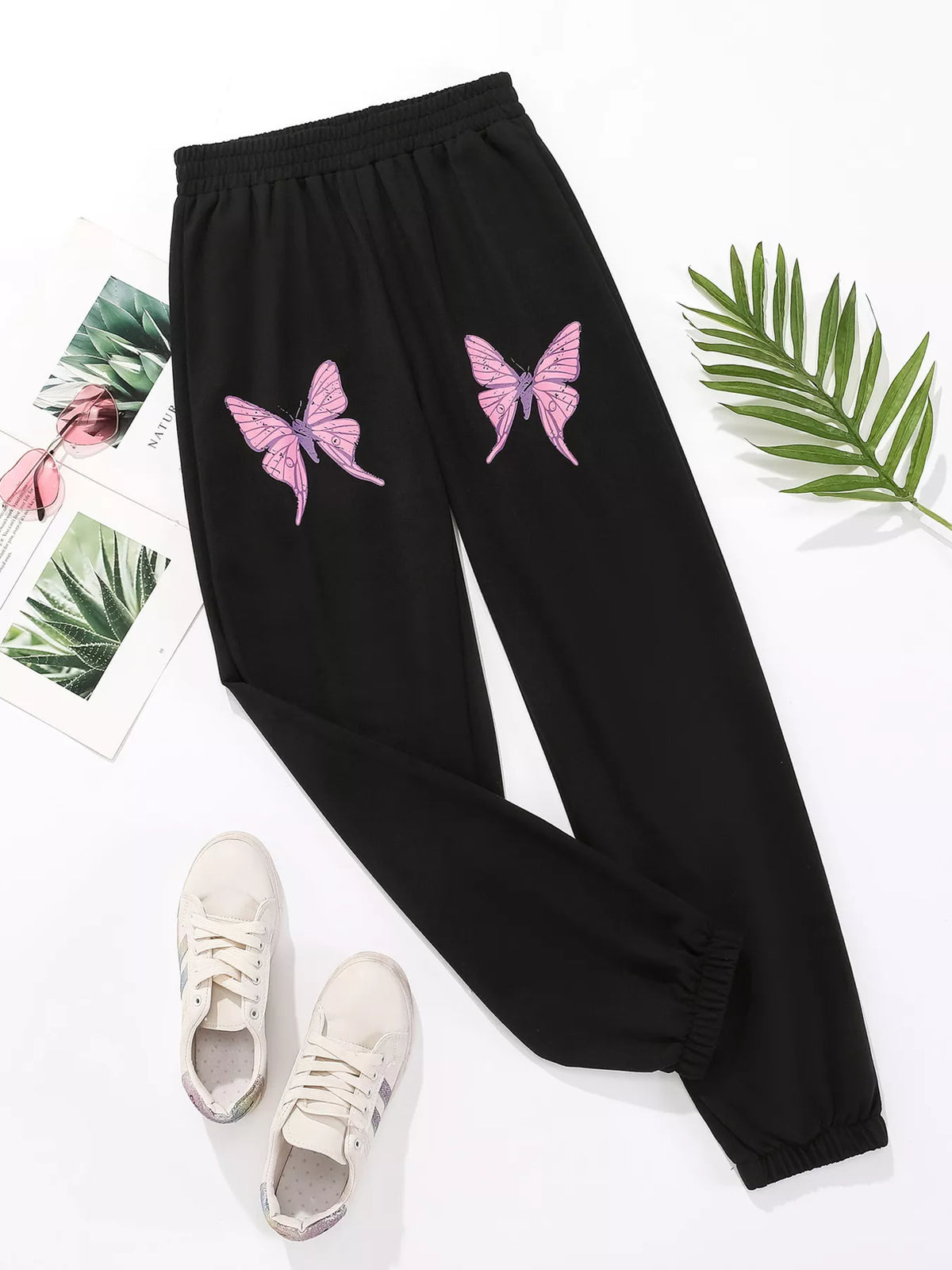 Butterfly Casual Sweatpants Black / S
