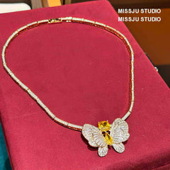Butterfly Decorated Rhinestone Earring Necklace Set