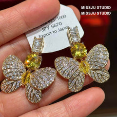Butterfly Decorated Rhinestone Earring Necklace Set White / Earrings