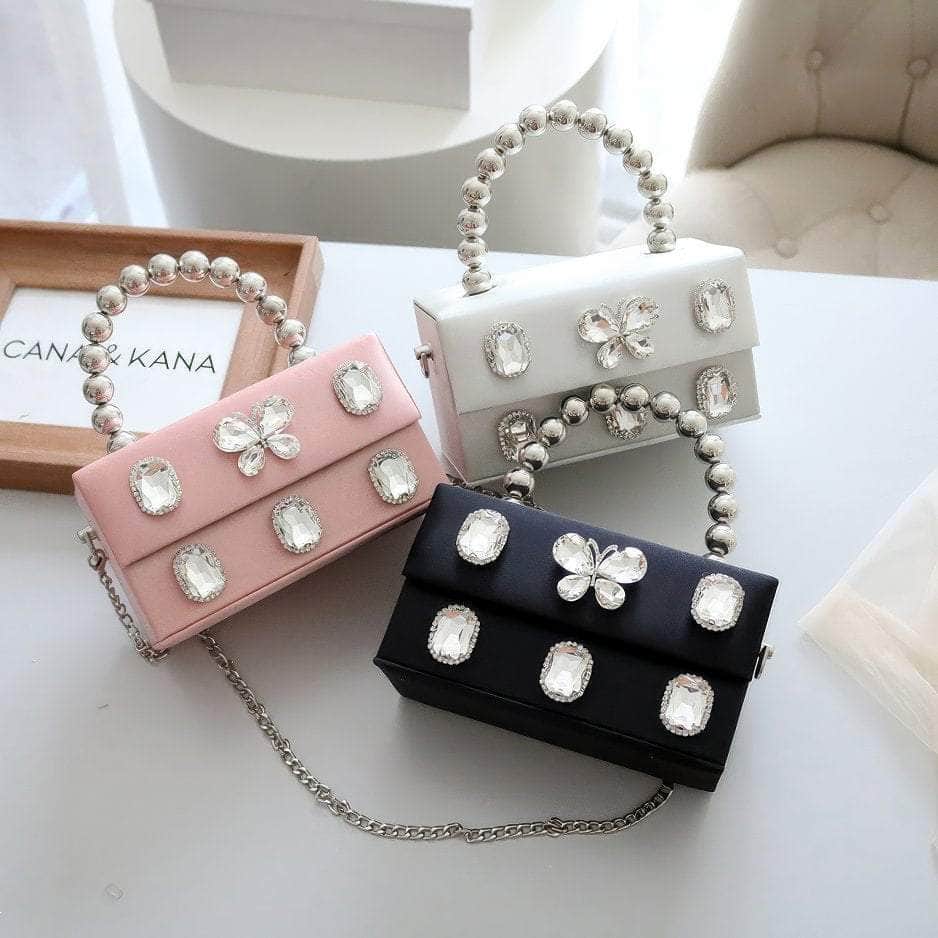 Butterfly Rhinestone Decorated Top Handle Mini Box Bag