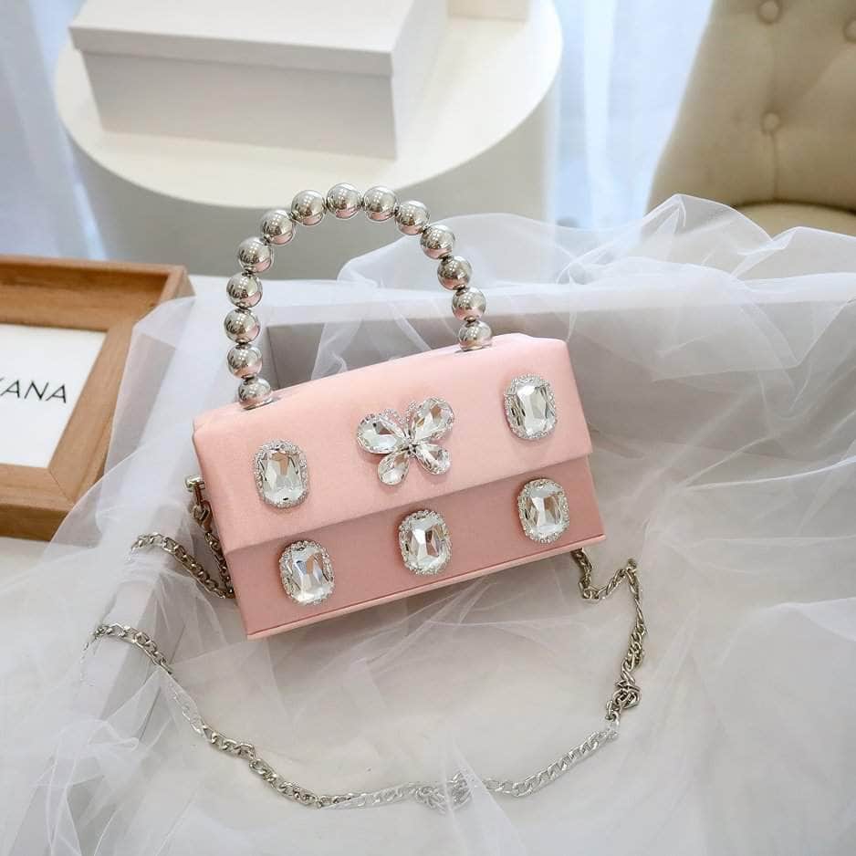 Butterfly Rhinestone Decorated Top Handle Mini Box Bag