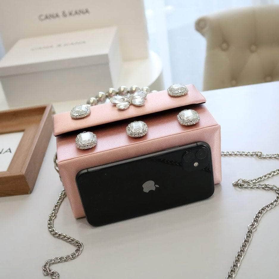 Butterfly Rhinestone Decorated Top Handle Mini Box Bag