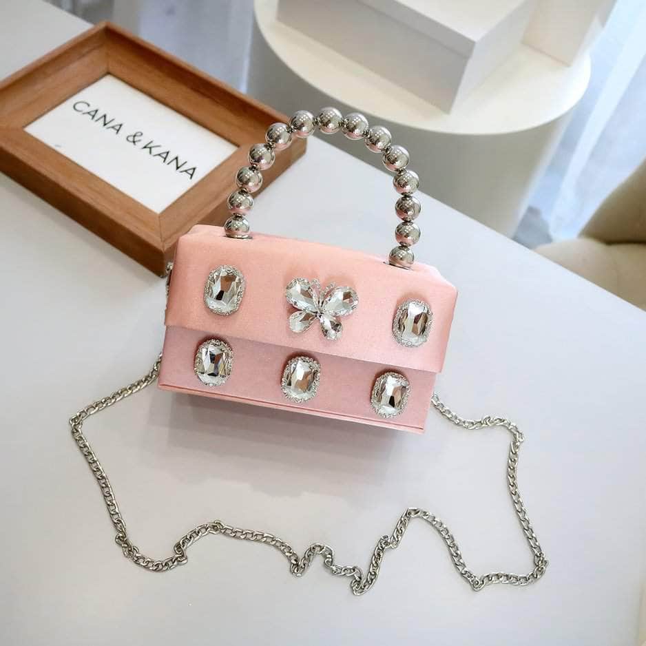 Butterfly Rhinestone Decorated Top Handle Mini Box Bag