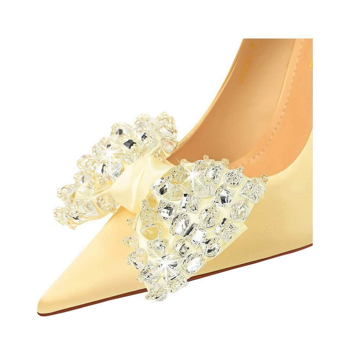 Butterfly Rhinestone Pointy Toes Satin Heels