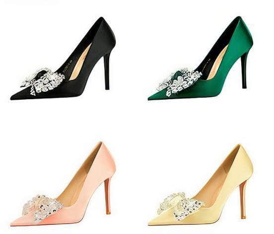 Butterfly Rhinestone Pointy Toes Satin Heels