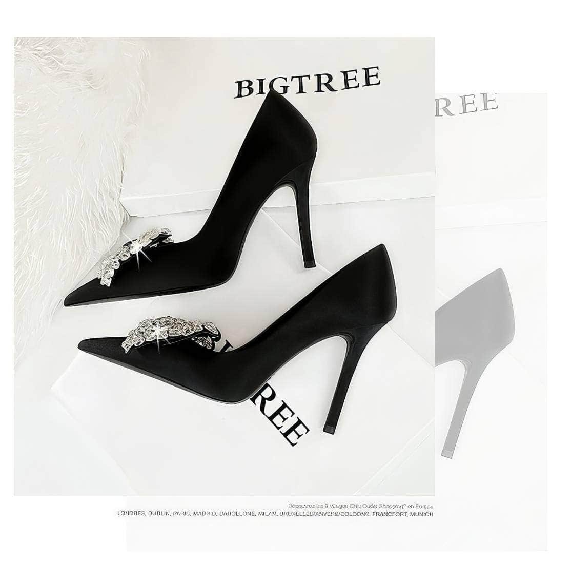 Butterfly Rhinestone Pointy Toes Satin Heels