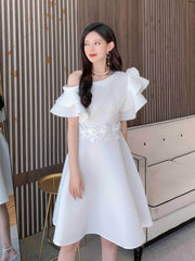 Butterfly Sleeves Floral Embroidered A-Line Dress