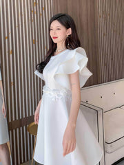 Butterfly Sleeves Floral Embroidered A-Line Dress