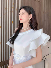 Butterfly Sleeves Floral Embroidered A-Line Dress