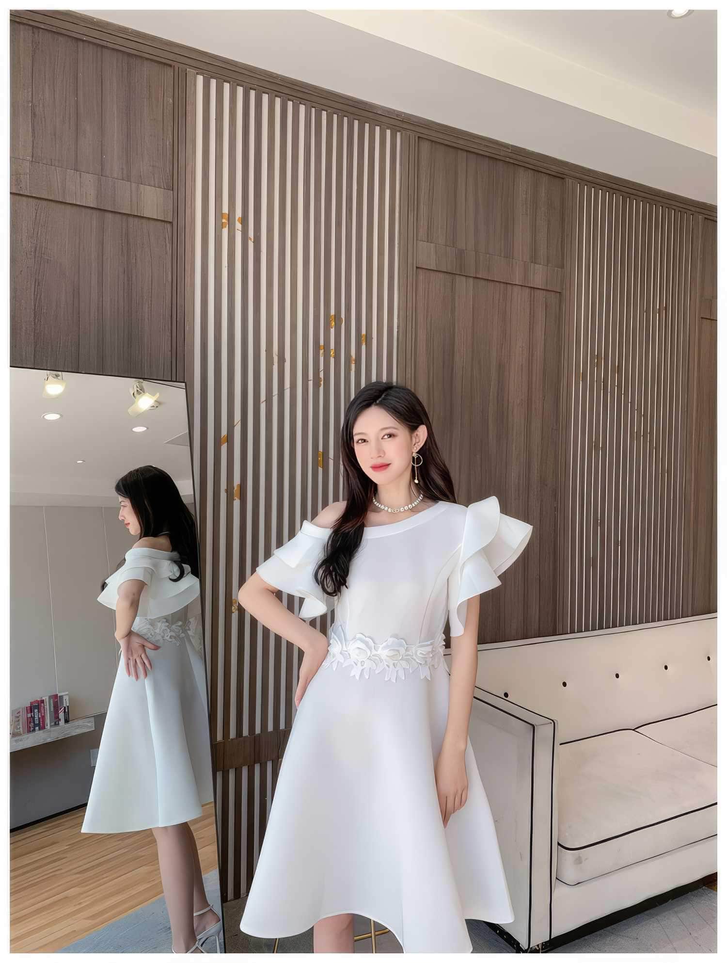 Butterfly Sleeves Floral Embroidered A-Line Dress