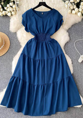 Butterfly Sleeves Ruched Waist Layered A-line Dress MAX SIZE / Blue