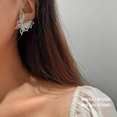 Butterfly Stud Rhinestone Earrings White